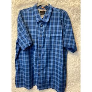 Van Heusen, Men's Blue Plaid Classic Fit S/S Velcro Chest Pocket Shirt, Size XXL